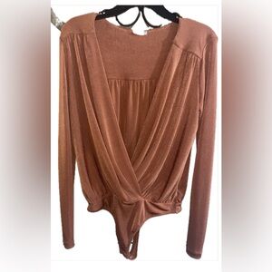 Free People Intimately Rust Shimmering Deep V Bodysuit